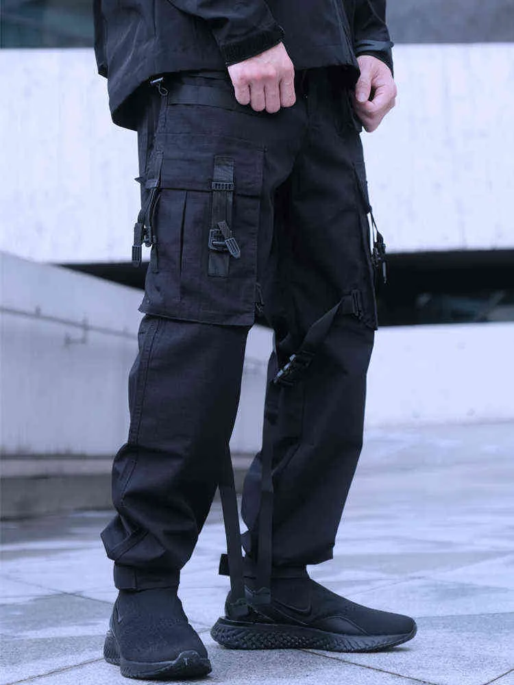 Croxx Techwear męska czarna wstążka spodnie Cargo Ripstop Tkanina Hip Hop Punk Fashion H1223