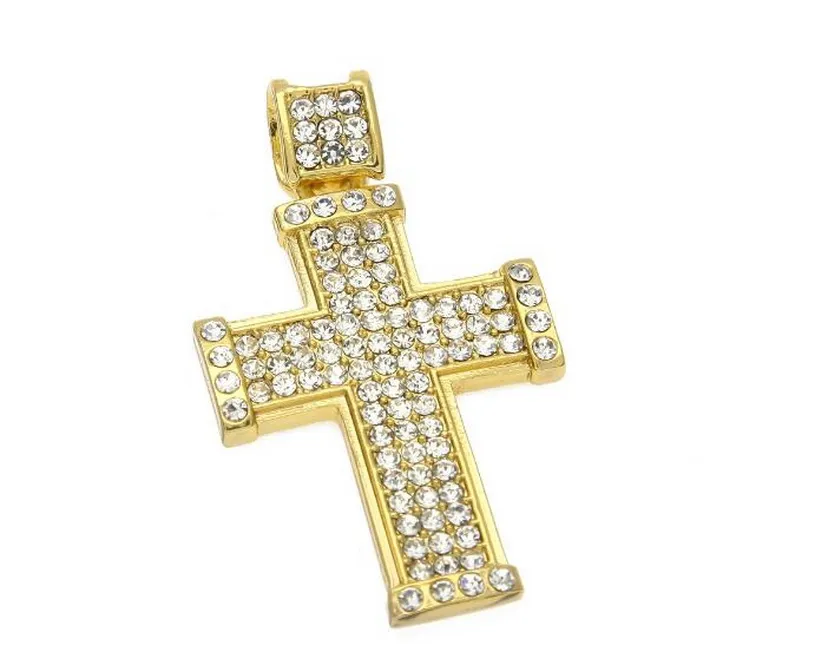 Europa USA 18 carati oro reale placcatura diamante collana pendente croce tridimensionale hip-hop gioielli hip hop269y