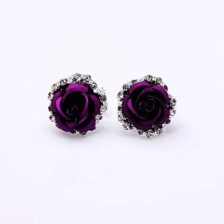 fresh flower earrings charm fashion rose diamond women ear rings clip stud jewelry will and sandy gift