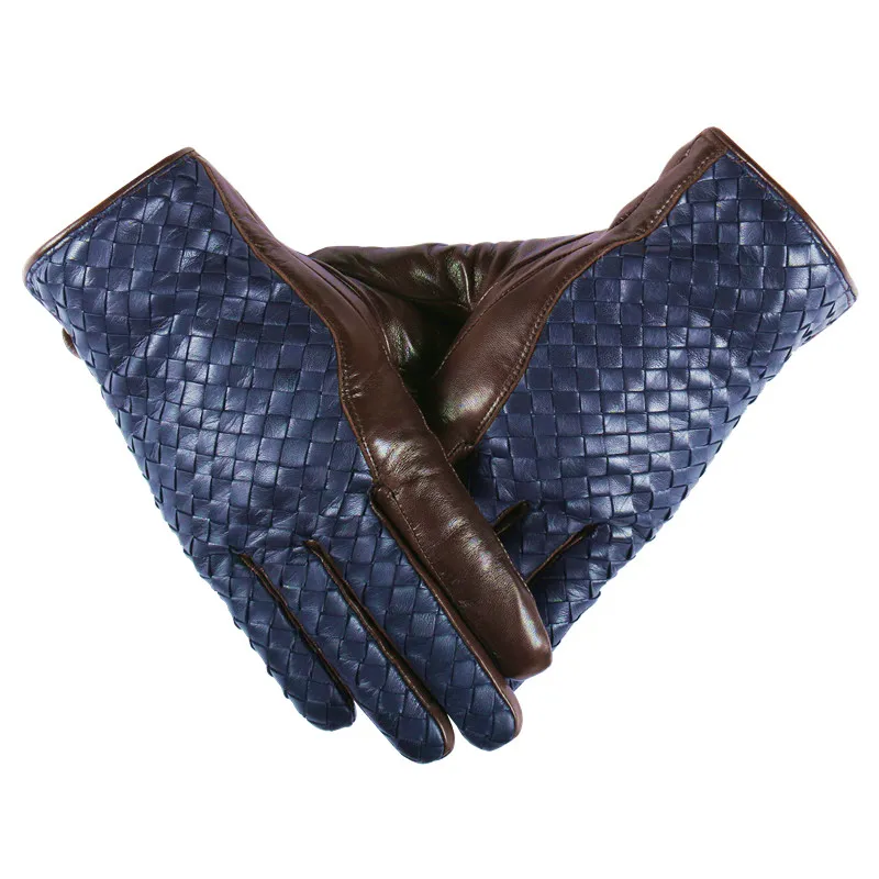 GOURS Winter Men's Real Leather Gloves Genuine Goatskin Hand Weave Finger Gloves New Arrival Fashion Brand Warm Mittens GSM01241l