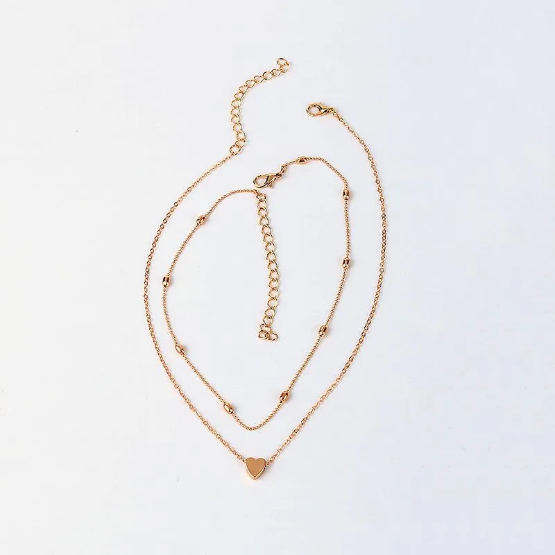 Простое колье-чокер золотого, серебряного цвета с многослойной цепочкой для женщин, изящное ожерелье с крошечными сердечками из бисера, колье Jewelry12060