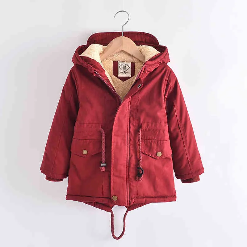 Babymeisje jongen hooded jas dikke bont binnen peuter tiener windjack jas winter warme uitloper kleding 2-16Y 211222