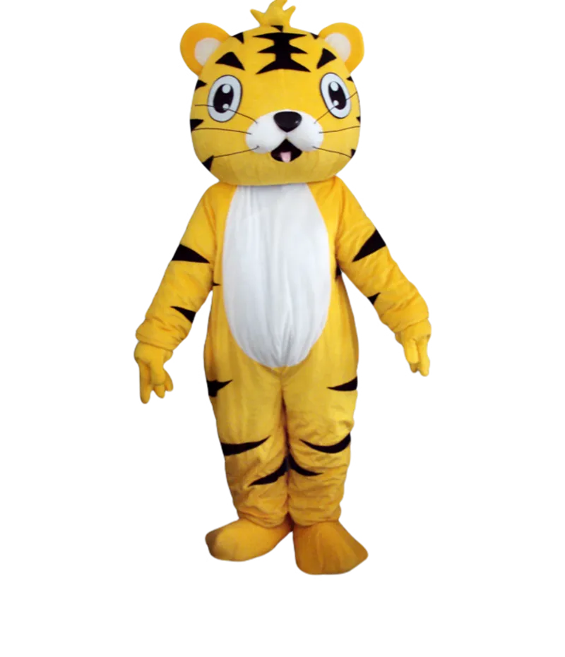 Maskottchen-Kostüme, gelbes Tiger-Maskottchen-Kostüm, neuartiges Tier-Cartoon-Kleid, einteilige Kleidung für Halloween, Weihnachten, Parade-Anzüge
