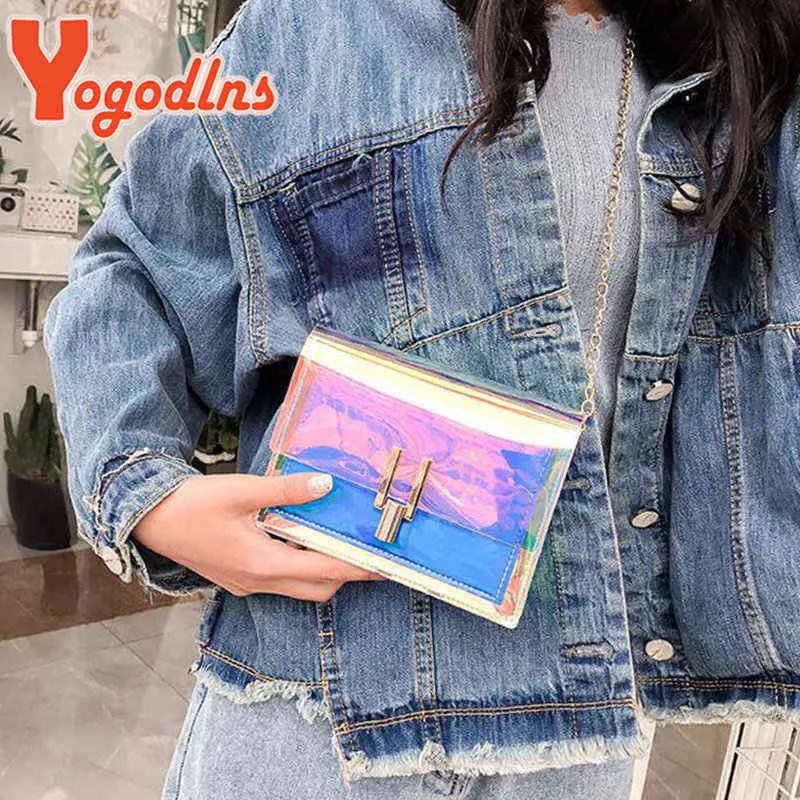 Einkaufstaschen Yogodlns Laser Transparente Umhängetasche Frauen Mode Ketten Schulter Kleine Messenger Sommer Strand Dame Handtasche Sac 220301