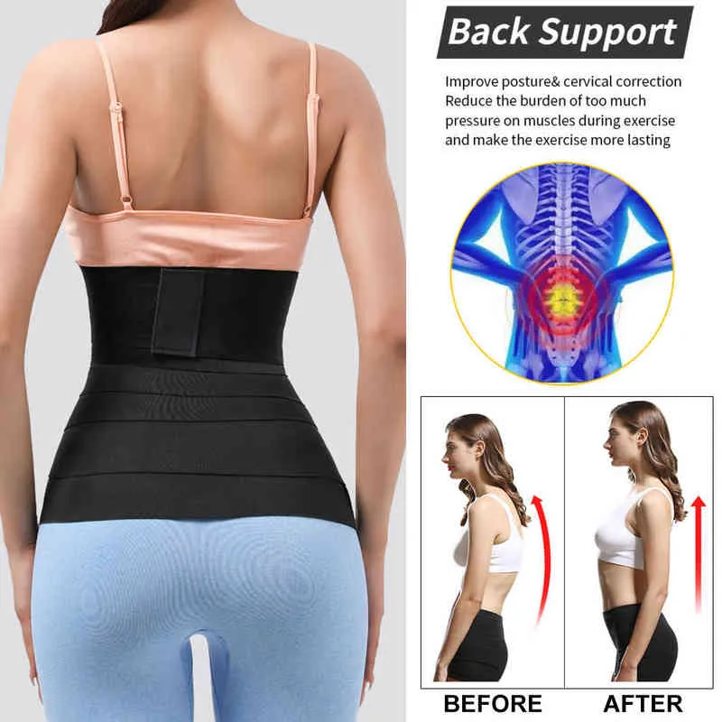 Midja Trainer Kvinnor Klänning Slimming Body ShapeWear Belt Fat Compression Strap Tummy Wrap Trimmer Sauna Corset Elastic 220208