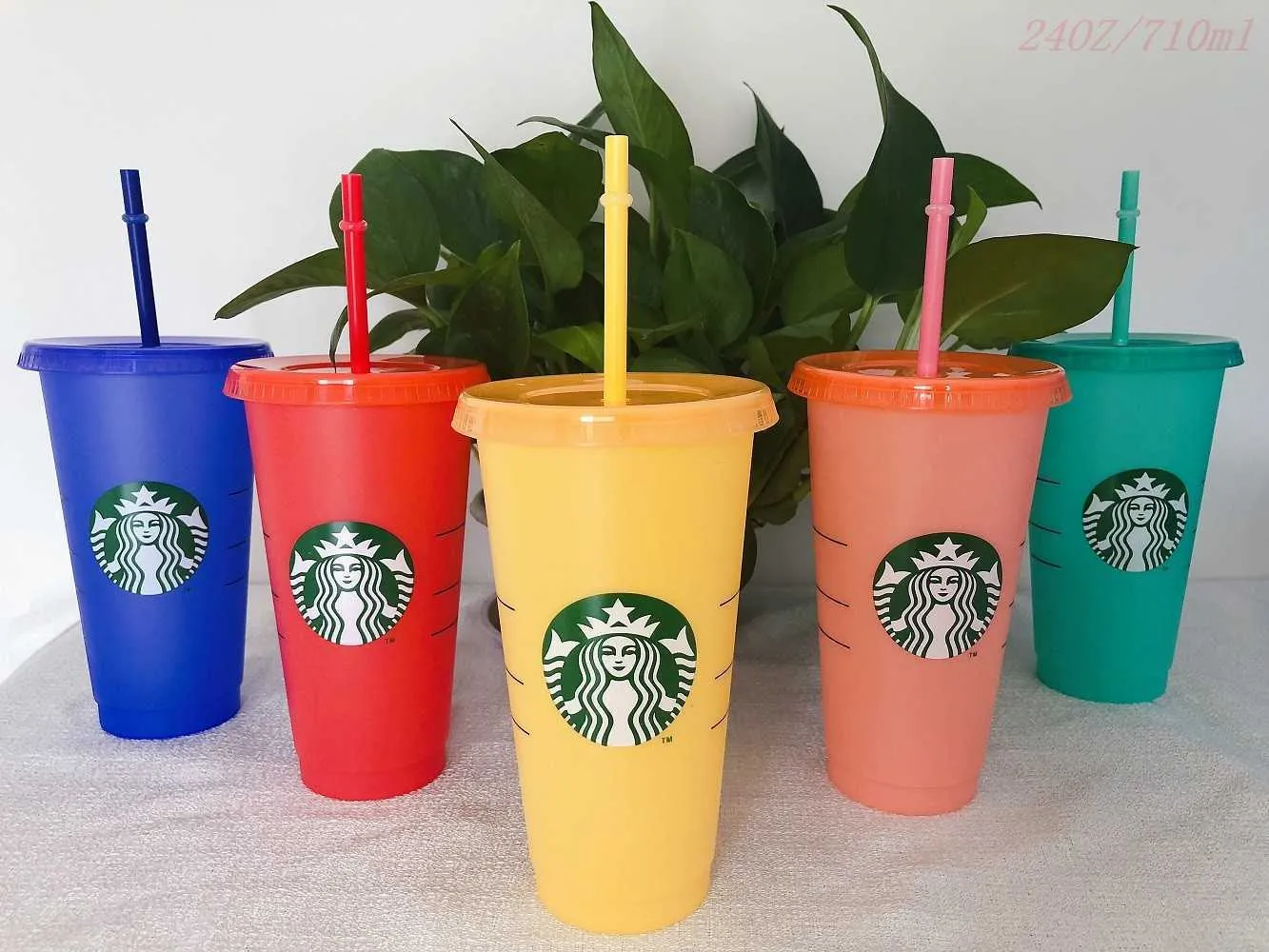 Zeemeermin Goddess Starbucks 24OZ / 710ml Plastic Mokken Tuimelaar Herbruikbare Duidelijke DRINKEN Vlakke Bodem Pijler Vorm Deksel Stro Cups Mugovos