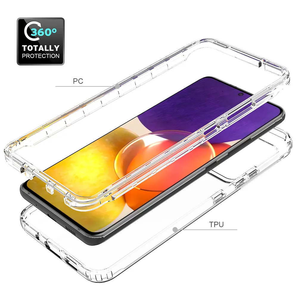 2 i 1 robusta rustning stötsäkra fall för Samsung Galaxy A82 5G Anti-Slip Soft TPU Bumper Hard PC Transparent akrylbackskydd