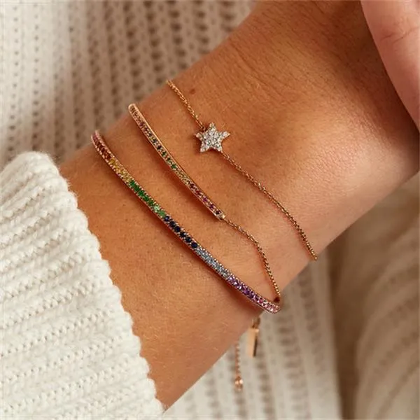 2021 nouvelle mode à la mode femmes européennes bijoux Micro pavé arc-en-ciel CZ mince Bracelet Bracelet en gros