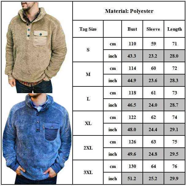 Mens Pullover Jacka Vinter Casual Solid Jumper Coats Kläder Tjockad Varm Sweatshirts Pocket Knapp Långärmad Stickad tröja 211221