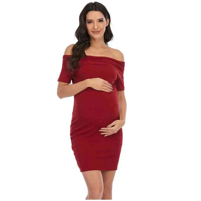 2021 Robe enceinte Femme Maternité Sans manches Couleur unie Hors épaule Dos nu Mode Enceinte Grossesse Robe de soirée G220309