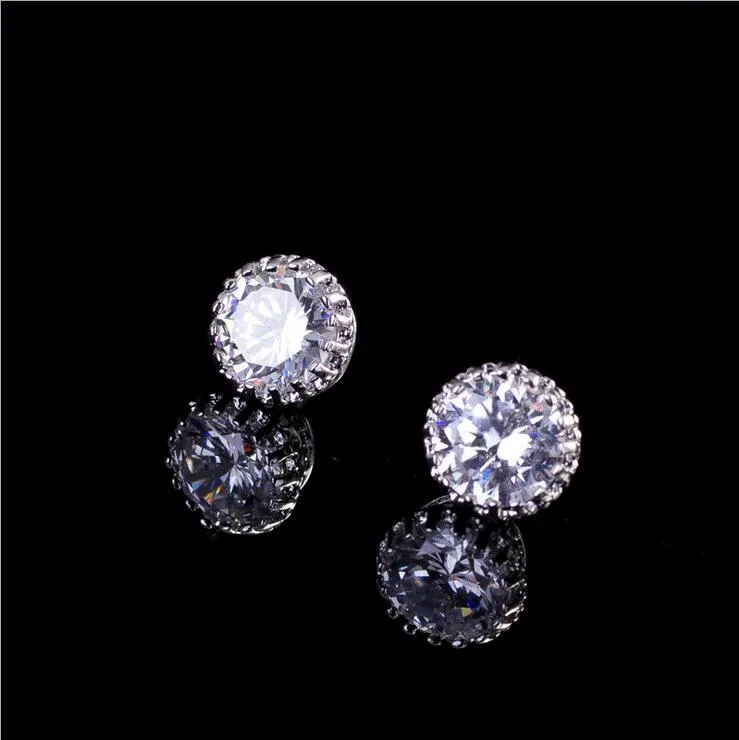 Choucong Top Sell Simple Fashion Jewelry 8mm Round Cut Multi Gemstones Sapphire Cz Diamond Women Wedding Crown Stud Earring Present N165S