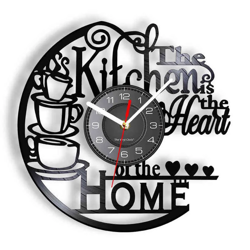 キッチンホームインスピレーションのレコードクロックモダンなデザインウォールウォッチキッチンの装飾ノイズレス時の時計2201049024614