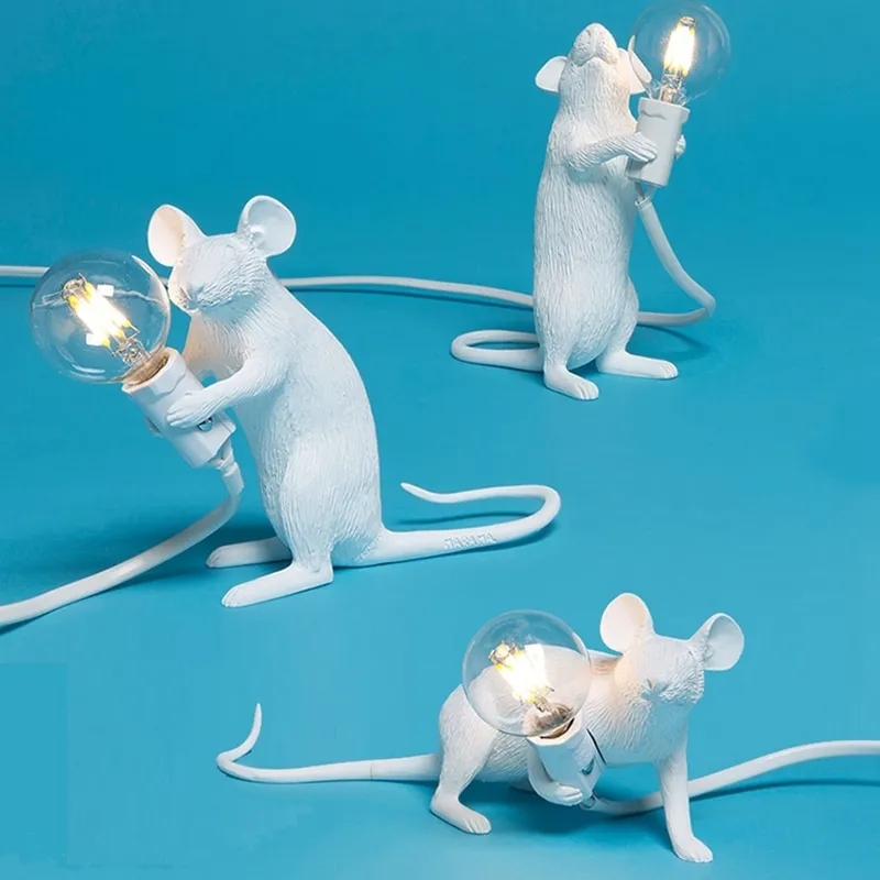Moderne hars muis tafellamp LED RAT TAK LAMP Desk Kids039gift Room Decor Led Night Lights EU -plug zitting Rat C09308303185