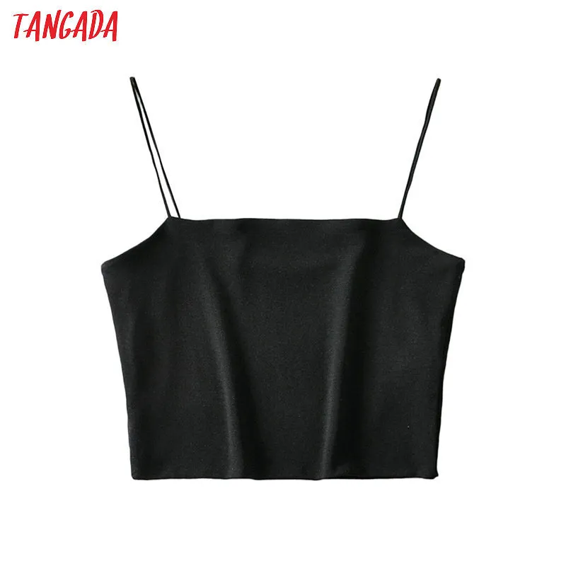 Tangada women sexy strehy camis crop top spaghetti strap sleeveless backless short shirts female casual solid tops 2B01 Y200701