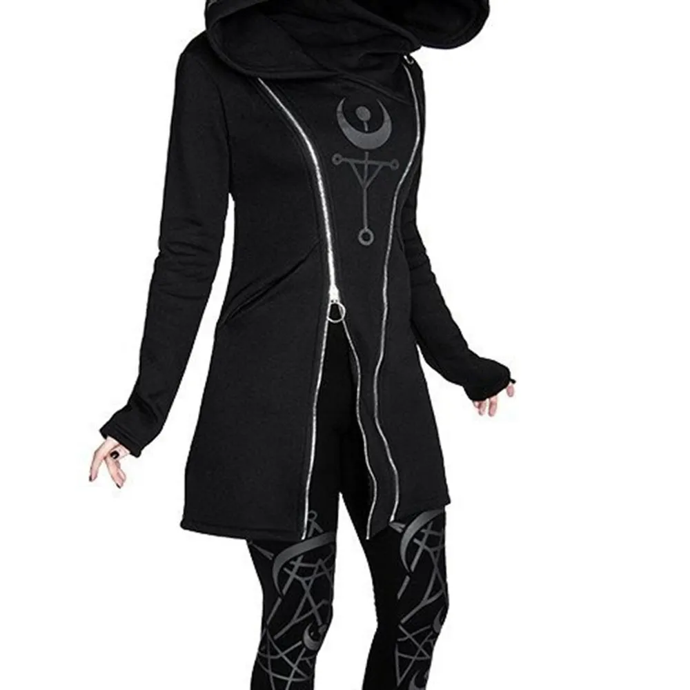 Rosetic À Capuche Punk À Capuche Femmes Oversize Zipper Mode Casual Long Manteau Streetwear Goth Sweat Plus La Taille Hoodies Automne 201008