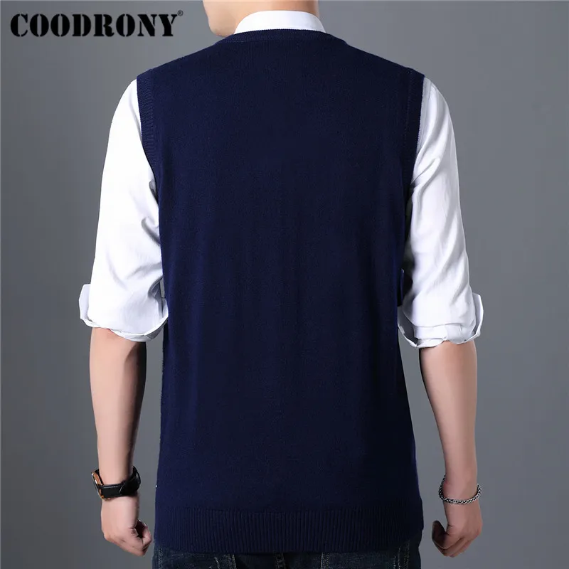 COODRONY Sweater Men Knitted Cashmere Wool Mens Sweaters Autumn Winter V-Neck Sleeveless Vest Pull Homme pullover men 91019 201221