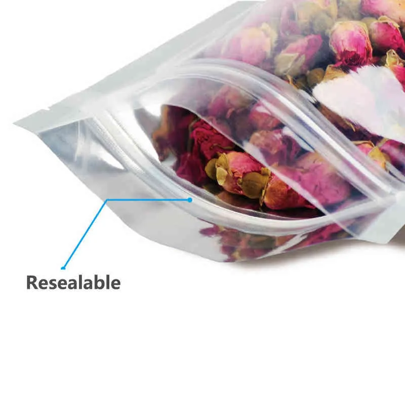 Aluminized Stand Up Ziplock Pouches Bulk Food Sealed Packaging Bag Translucent Foil Bean Bag H1231