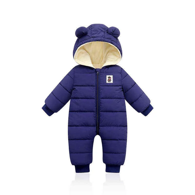 Lzh höst vinter barn overall födda baby pojkar tjock bomull jumpsuit för tjejer hooded romper spädbarn kläder 3-12m 211229