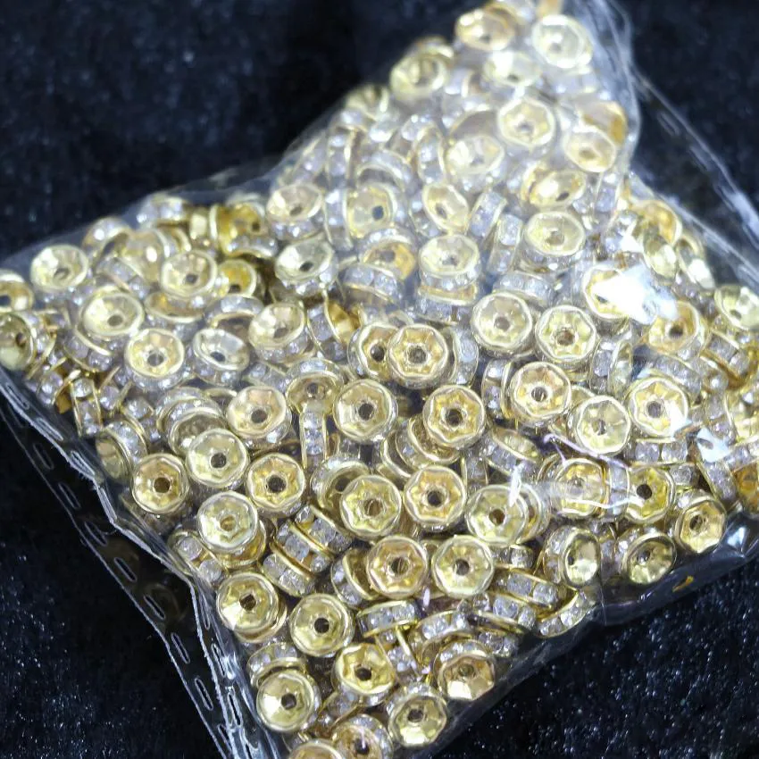 Metal Alloy 18K Gold Silver Color Crystal Rhinestone Rondelle Loose Beads Spacer for DIY Jewelry Making Whole 201Q
