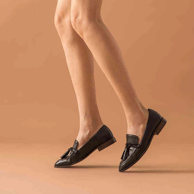 Chaussures décontractées à pampilles pour femmes en cuir de vachette plat sans lacets Style rétro à la pointe de la technologie 2 9
