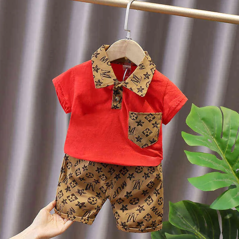 2 szt. Chłopięce zestawy letnich ubrań dziecięce modne koszule szorty stroje dla Baby Boy maluch dresy 0-5 lat chłopiec odzież zestaw G220310