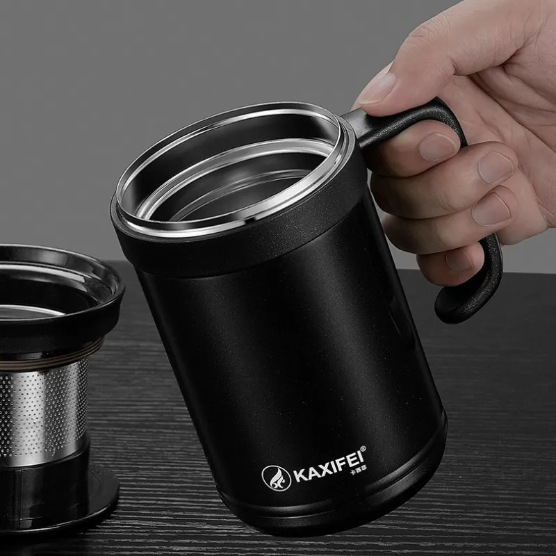 500 ml bureau d'affaires tasse thermos avec poignée filtre hommes en acier inoxydable fiole à vide isolation tasse cadeau personnalisé bouteille d'eau LJ201218