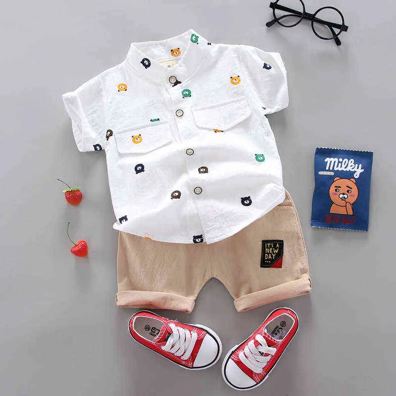 Nowe Letnie Dzieci Ubrania Garnitur Baby Boys Cartoon Wzór Koszula Szorty 2 sztuk / Zestawy Toddler Casual Odzież Niemowlę Dzieci Dresy G220310