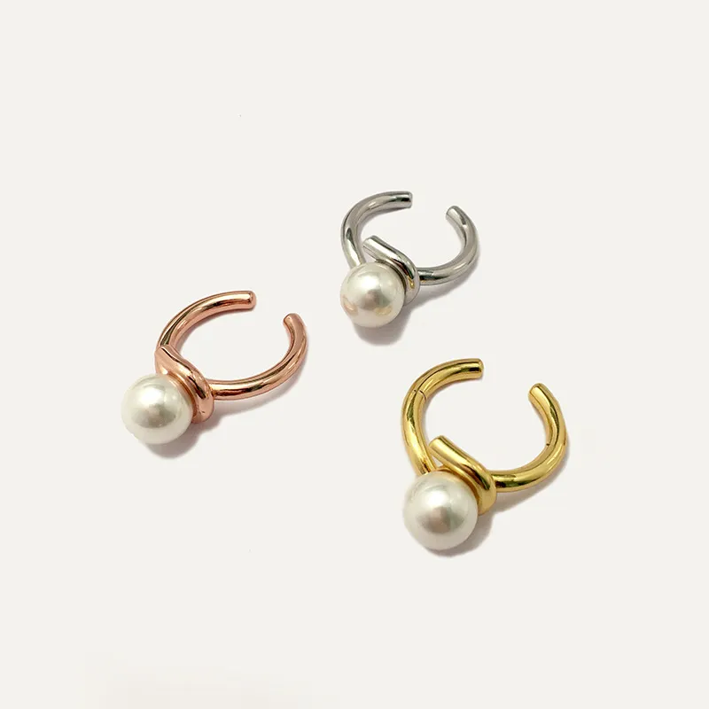 Mode-sieraden 316L titanium Pearl Bee Ring open ringen rose goud zilver dubbele hart ring vrouwelijke ring voor woman2985