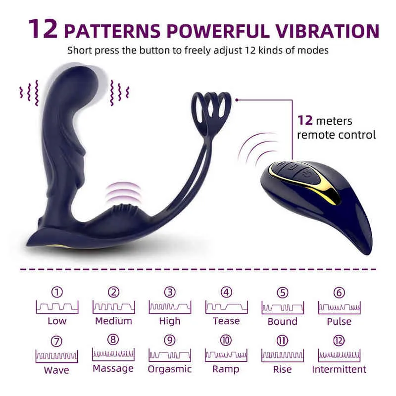 NXY Sex Masturbators Male Prostate Massage Vibrator Anal Plug Toys for Men g Spot Stimulator Butt Delay Ejaculation Ring Masturbator 220127