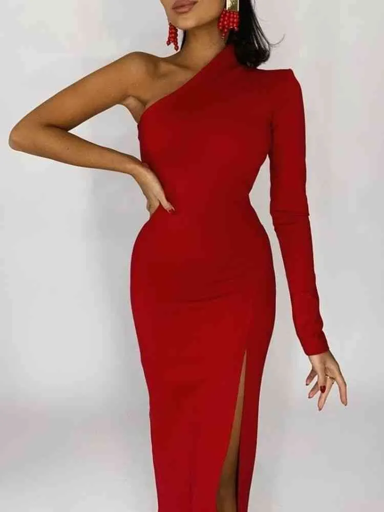 Elegancka Sukienka Wiosna Letnie Kobiety Moda Jeden Ramię Maxi Dress Bodycon 2022 Damska Seksowna Czarna Klub Party Dress Białe Stroje