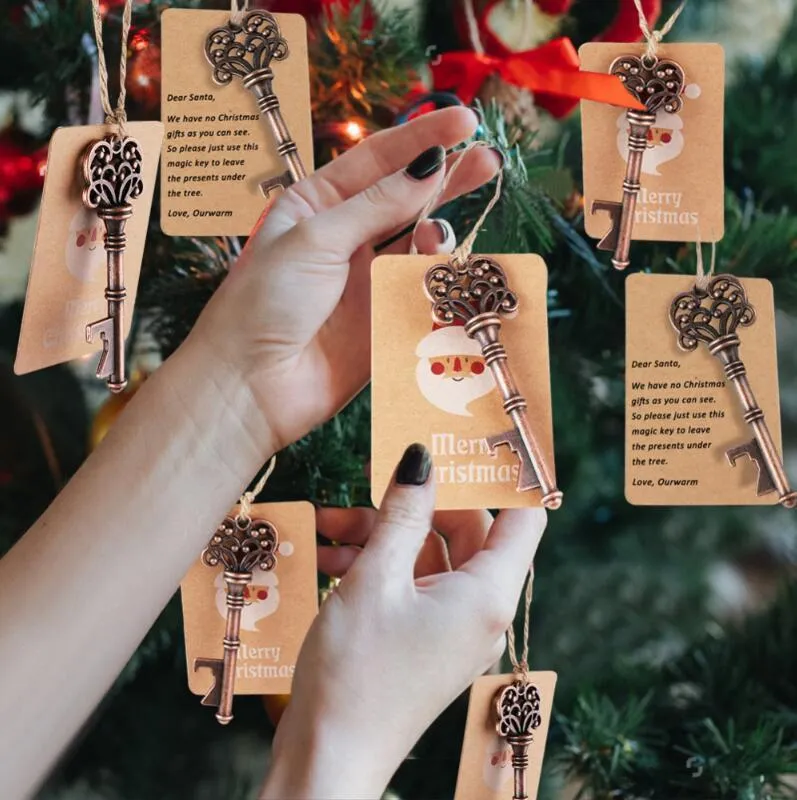 100 pezzi Chiave magica di Babbo Natale regali di Natale bambini Pendenti Decorazioni alberi di Natale Ornamenti appesi Drop Home Decorazioni natalizie 2282c