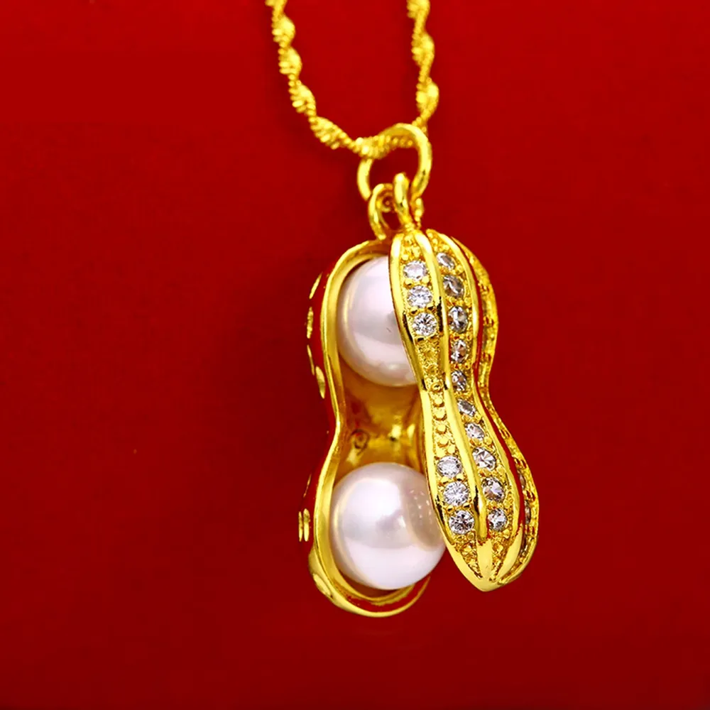 Chaîne à pendentif en forme d'arachide pour femmes, or jaune 18 carats, bijoux tendance, cadeau 267w