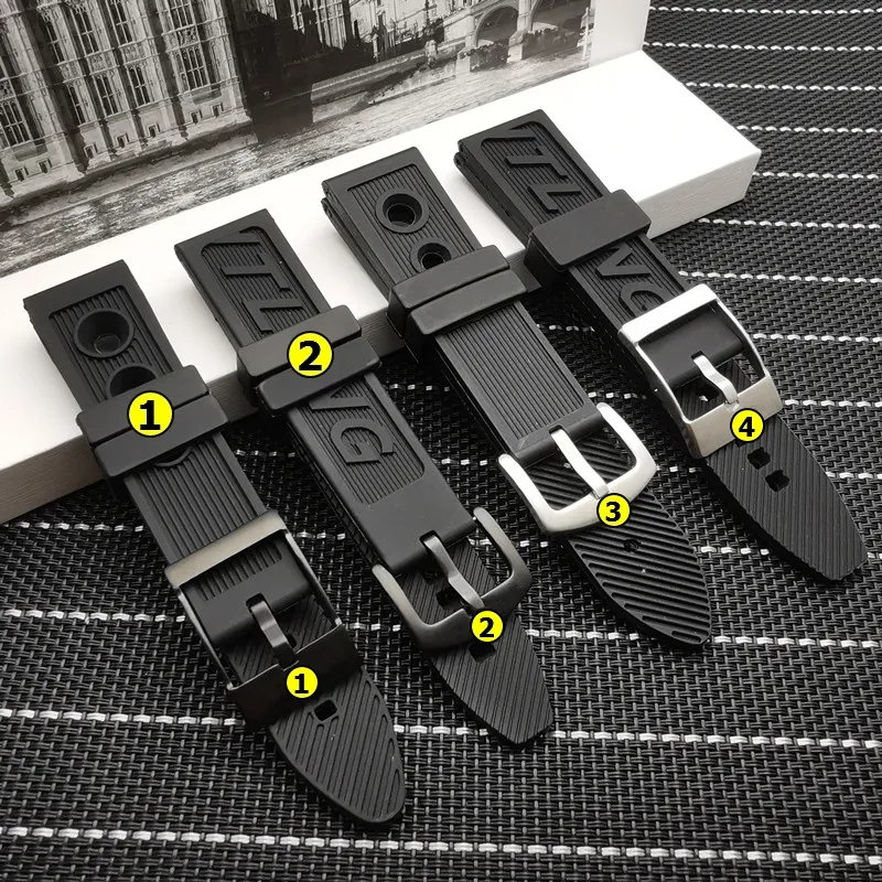 Top quality Silicone Rubber thick Watch band 22mm 24mm Black Watch Strap For navitimer avenger Breitling206k
