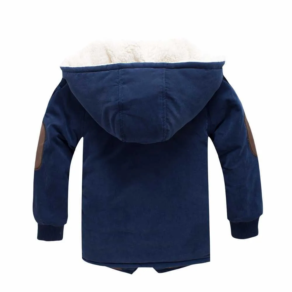 Jaqueta de algodão de algodão de menino de inverno, grande garoto de crianças espessamento de cordeiro e lã jaqueta de algodão com capuz para 6 anos