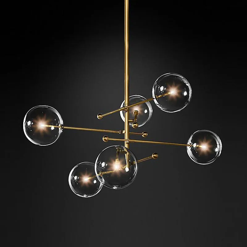 EMS 2020 modern design glazen bol kroonluchter 6 hoofden helder glas bubble lamp kroonluchter voor woonkamer keuken zwart goud licht f3229