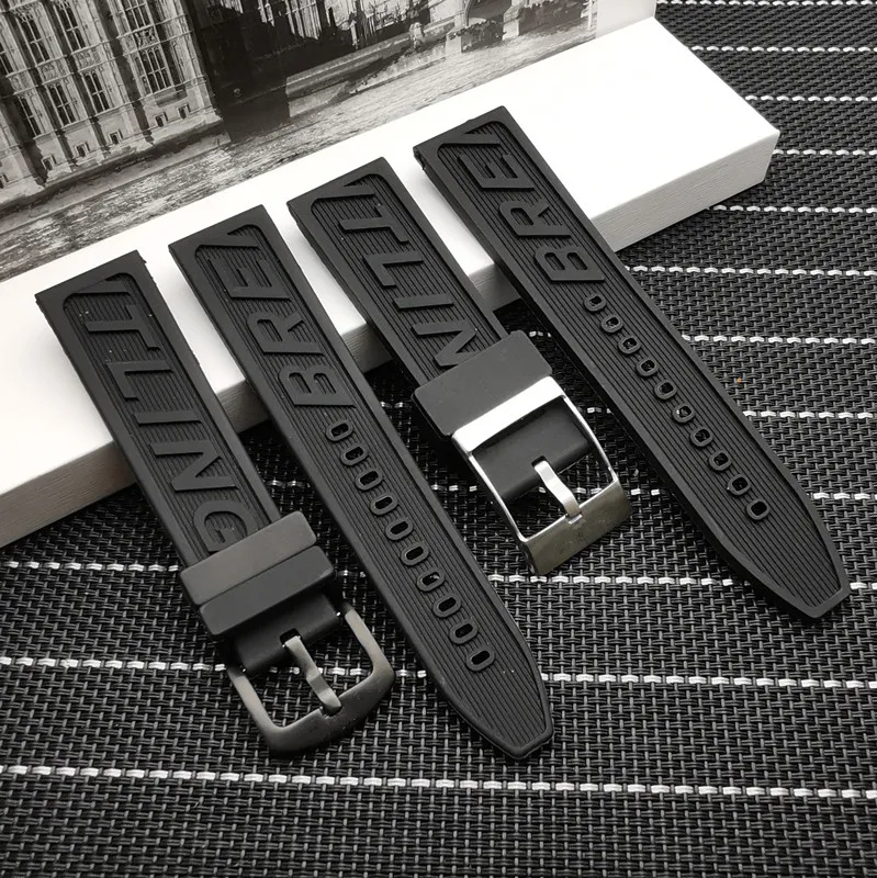 Hochwertiges dickes Uhrenarmband aus Silikonkautschuk, 22 mm, 24 mm, schwarzes Uhrenarmband für Navitimer Avenger Breitling206k