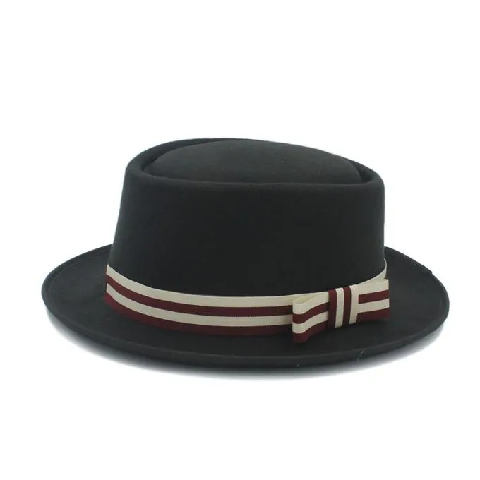 Sombrero de copa plano Retro de lana para invierno para mujer y hombre, sombrero de fieltro de fieltro para jugador Prok Pie, sombrero Fedora con moda Bo203d