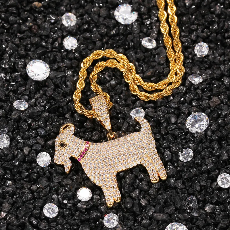 素敵な男性女性ネックレスゴールドシルバーカラーBling CZ Diamond Goat Pendant Necklace for Mens女性素敵なギフト355k