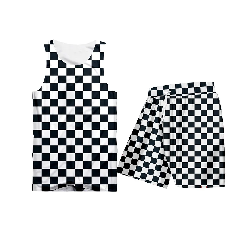 UJWI Black and white plaid Checkerboard Casual Streetwear Sweatshirt And Pants Crewneck Hoodie Pullovers Men Women Tracksuit LJ201125