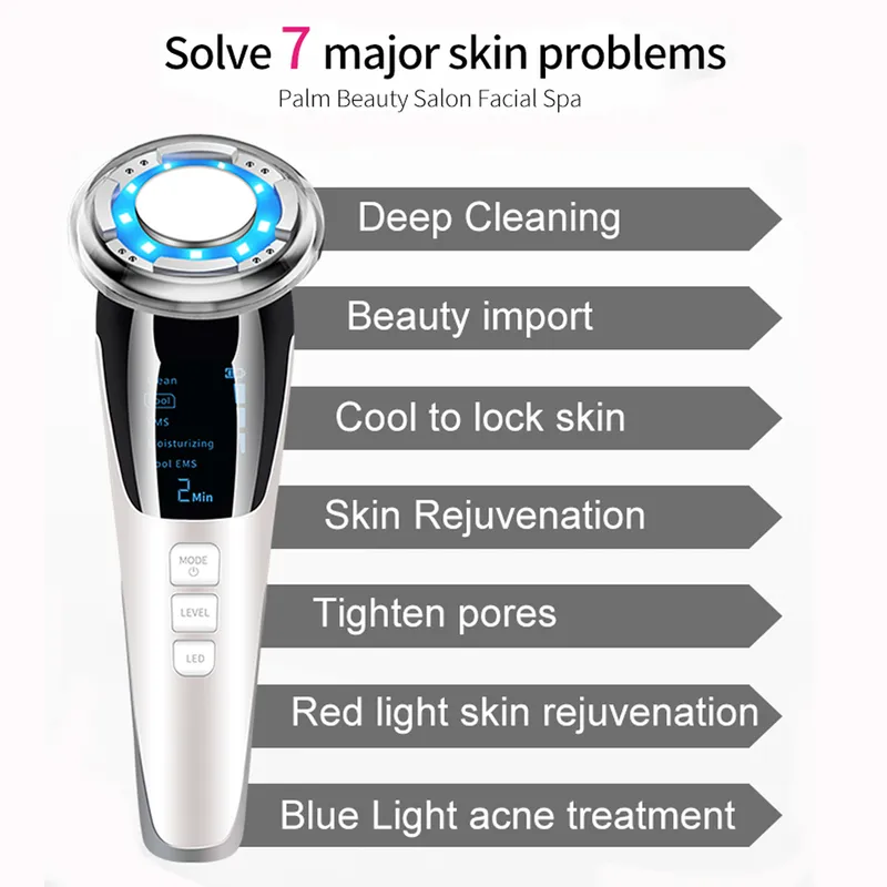EMS Massager LED Light Therapy Sonic Vibration Face Liftting Deviceクールトリートメントブラックヘッドリムーバービューティー製品220216