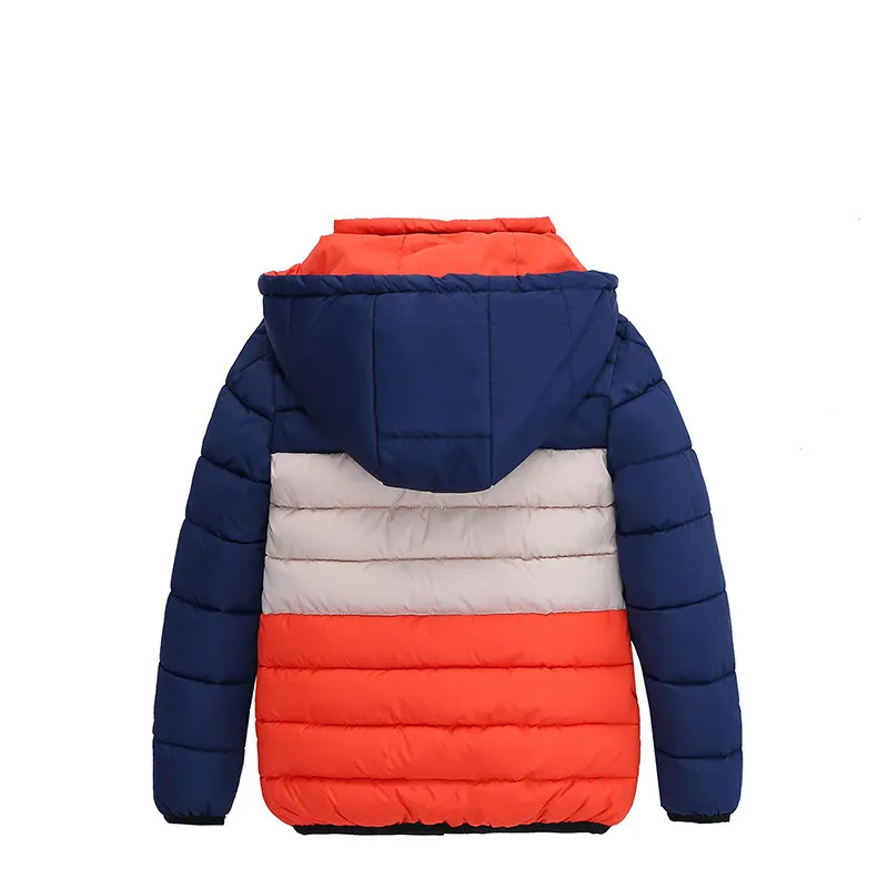 Jackets 4-8 jaar oud Winter Dikke Warm Warm Hooded Boys Jacket Mode Striped Zipper Down Outerwear For Kids Children Birthday Cadeau 220928