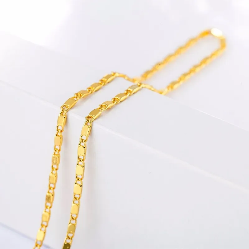 2mm Smooth Flat Chains Necklace Fashion Women 18K Gold Plated Chain for Men 925 Silver Plated Chains Necklaces Gifts DIY Jewelry A200s