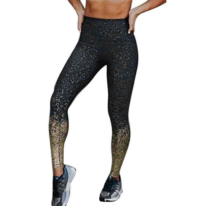 Nuevas mujeres calientes pantalones de yoga de cintura alta brillo pantalones delgados elásticos push up sportwears correr fitness gimnasio ropa deporte polainas H1221
