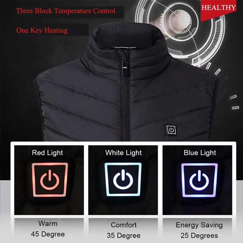 Men Women Electric Heating Vest Jacket Sleeveless Waistcoat USB Thermal Clothing Winter Warm Jacket Outerwear Male Heated Vest 201126