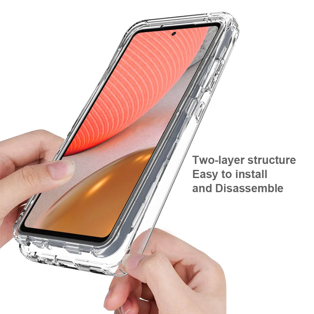 2 i 1 robusta rustning stötsäkra fodral för Samsung Galaxy A72 Anti-Slip Soft TPU Bumper Hard PC Transparent akrylbackskydd