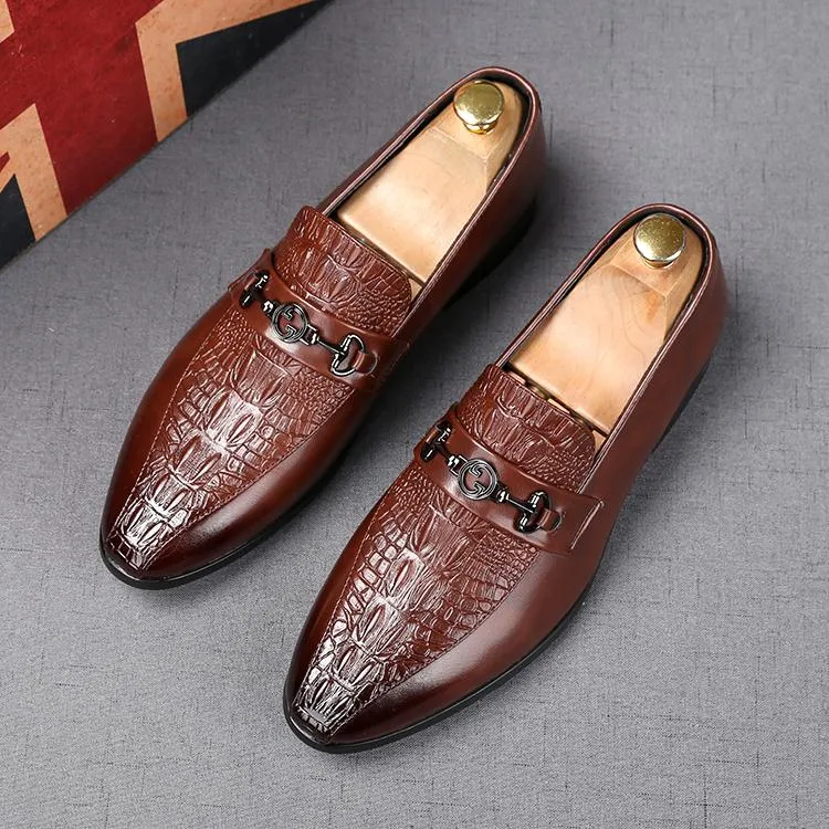 Unik italiensk designer mens klänning skor lyx krokodil mönster loafers bröllop brudgum Casual skor EUR Storlek: 38-44