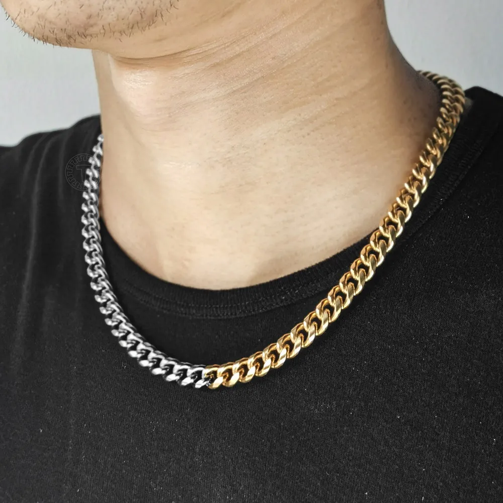 Miami Hip Hop 39 mm stal nierdzewna kubańska łańcuch łącza złota srebrny kolor naszyjnik dla mężczyzn dla mężczyzn