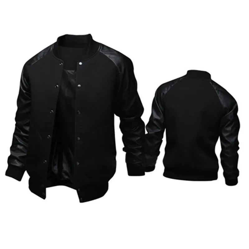 Cool College College Baseball Jacket Men Design Black Pu Leather Sleeve Mens Slim Fit Varsity Jacket Screet Veste Homme J04 201118625239