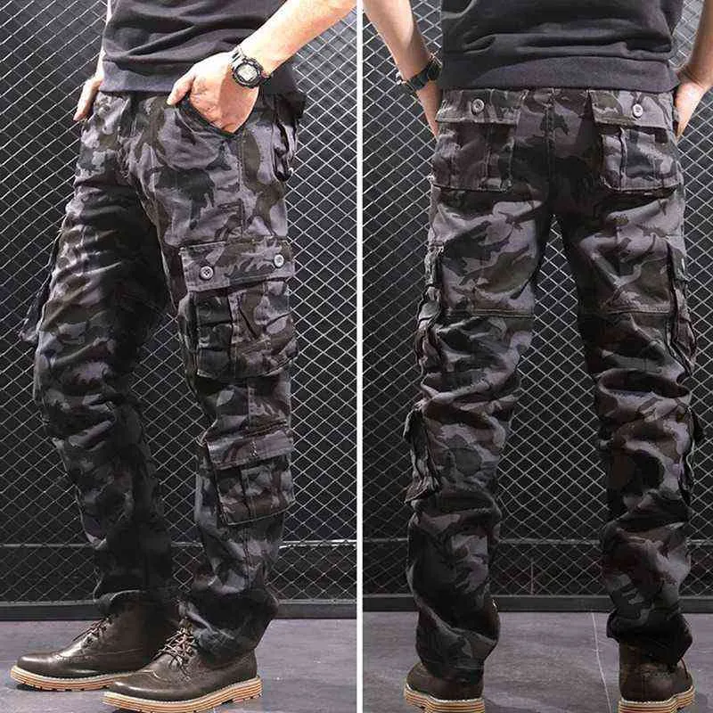 Printemps Automne Camouflage Pantalon Militaire Hommes Casual Camo Cargo Pantalon Coton Multi-poches Salopette Urbaine Pantalon Tactique 29-44 H1223