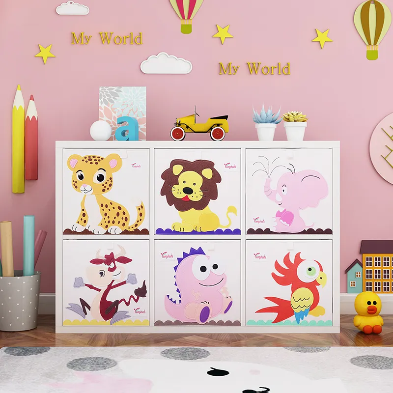 Cube kindergarten Children Storage Box Cartoon Animal Folding Storage Bins Wardrobe Drawer Clothes Basket Kids Toys Organizer LJ200812